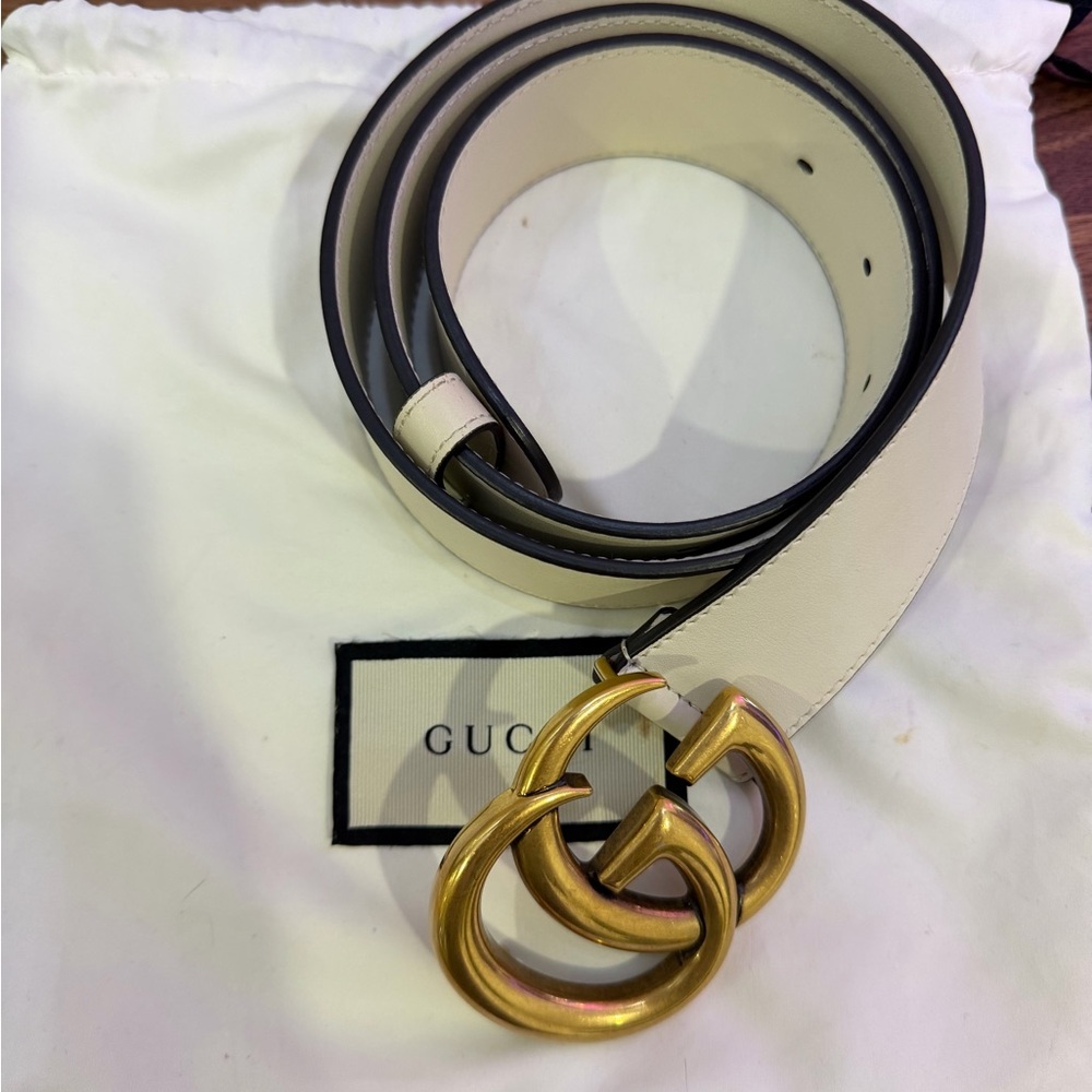 Gucci Ivory GG Buckle Wide Dress Belt Women's Adjustable Classic Designer